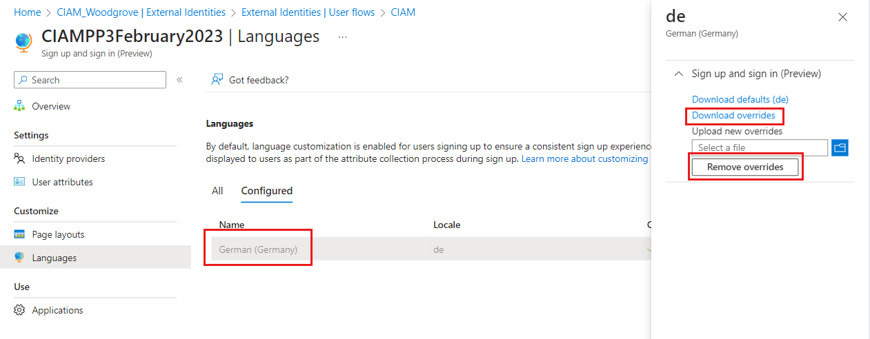 Cuplikan layar memperlihatkan cara menghapus atau mengunduh file JSON yang dimodifikasi.