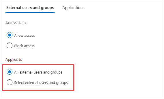 Cuplikan layar yang menunjukkan pemilihan pengguna dan grup target.