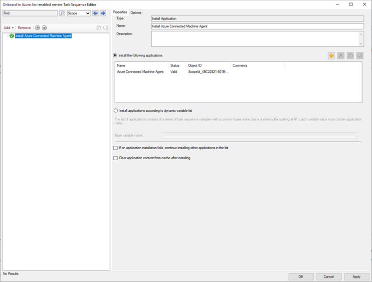 Cuplikan layar memperlihatkan urutan tugas yang sedang diedit di Configuration Manager.