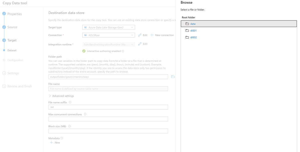 Screenshot that shows the destination as raw data.
