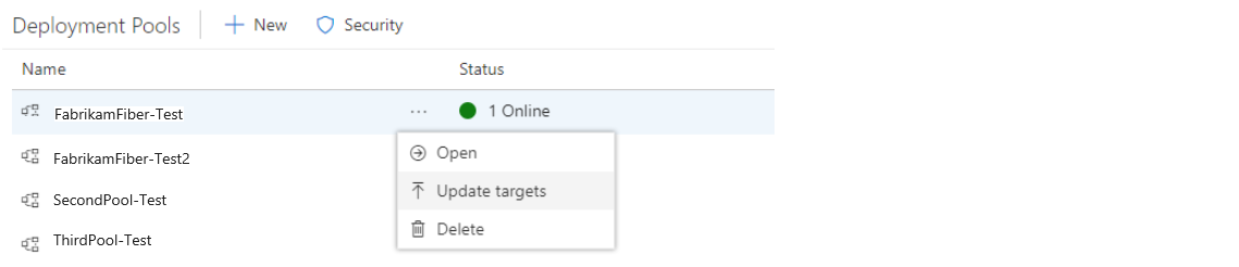 Cuplikan layar memperlihatkan cara memperbarui target di kumpulan penyebaran.