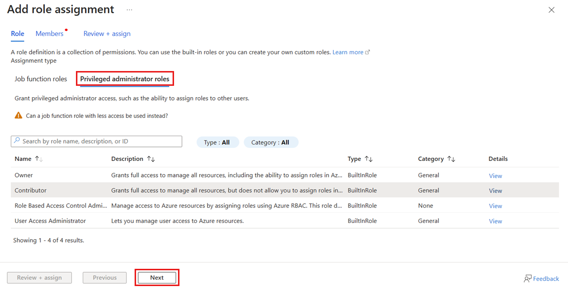 Screenshot that shows the list of roles when adding a role assignment in the Azure portal.