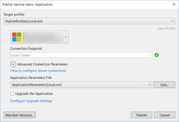 Menerbitkan aplikasi Service Fabric