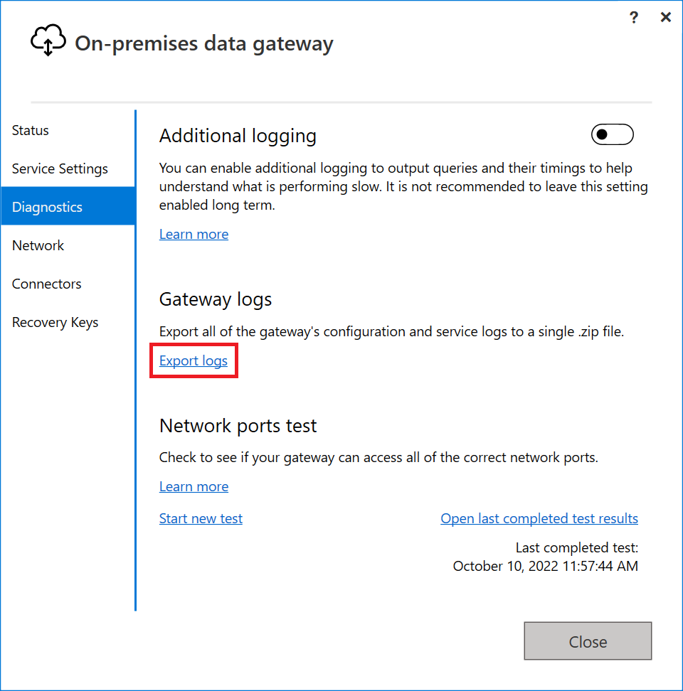 Log aplikasi gateway data lokal.