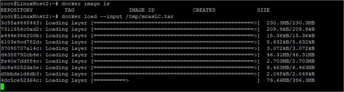 Cuplikan layar mengimpor gambar pengumpul log ke repositori Docker.