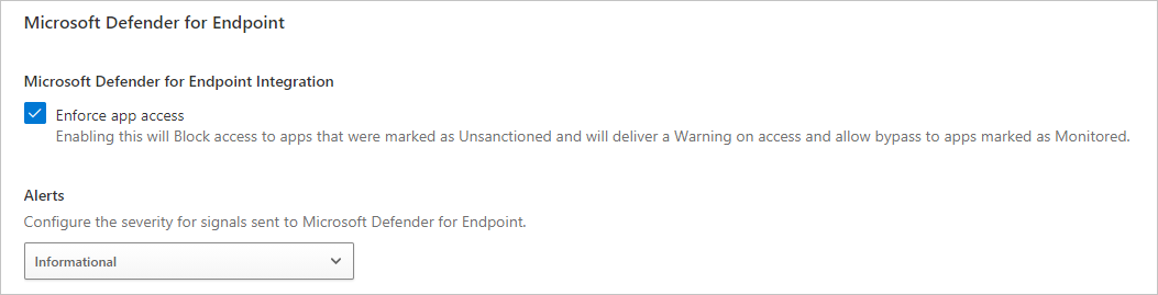 Defender for Endpoint alert settings.