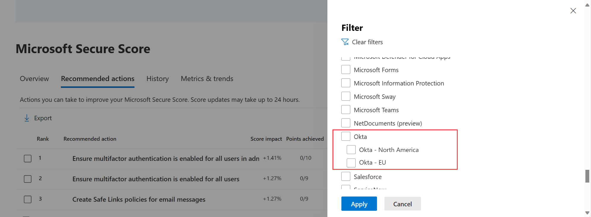 Cuplikan layar filter Skor Aman memperlihatkan beberapa instans aplikasi.