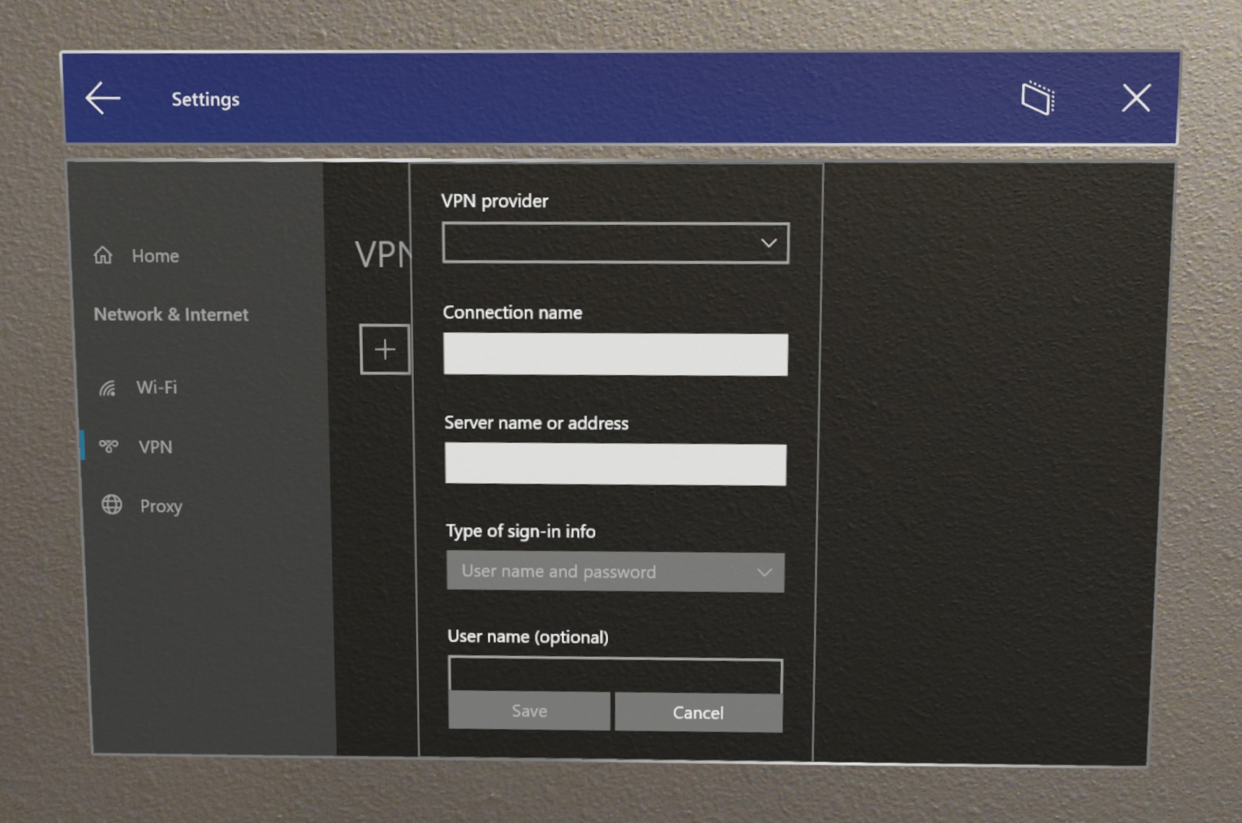 Pengaturan VPN HoloLens.