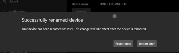 Cuplikan layar yang memperlihatkan HoloLens 2 berhasil diganti namanya.