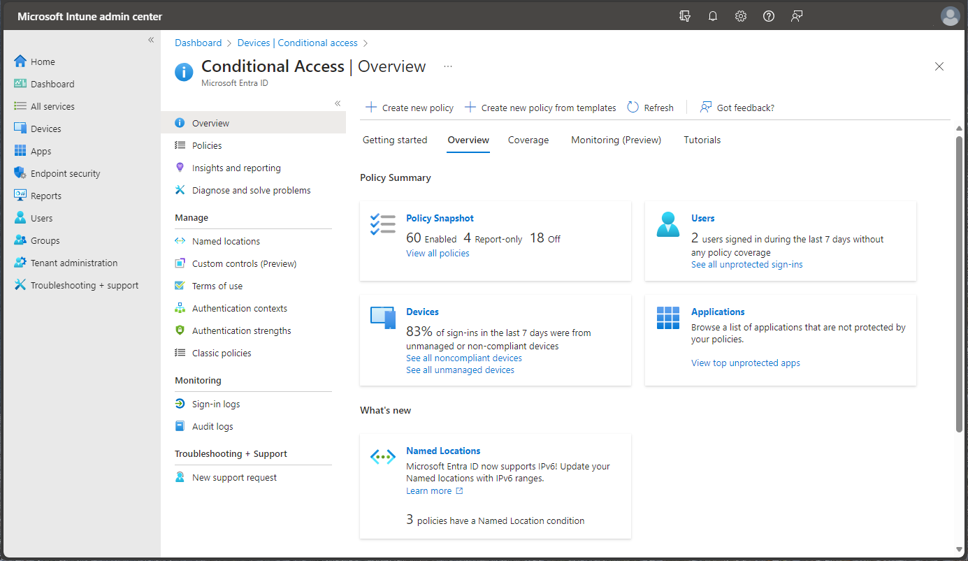 Screenshot of the Microsoft Intune admin center - Conditional access.