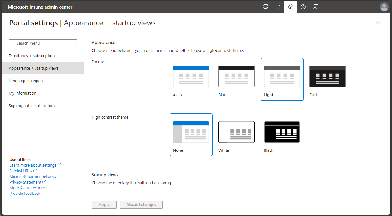 Screenshot of the Microsoft Intune admin center - Portal settings.