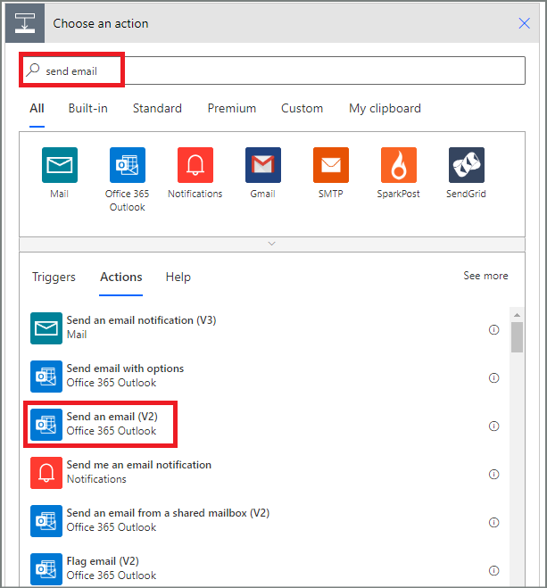 Pilih tindakan Kirim email.
