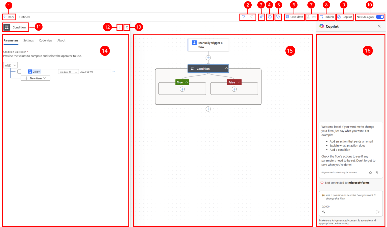 Cuplikan layar perancang alur cloud dengan Copilot.