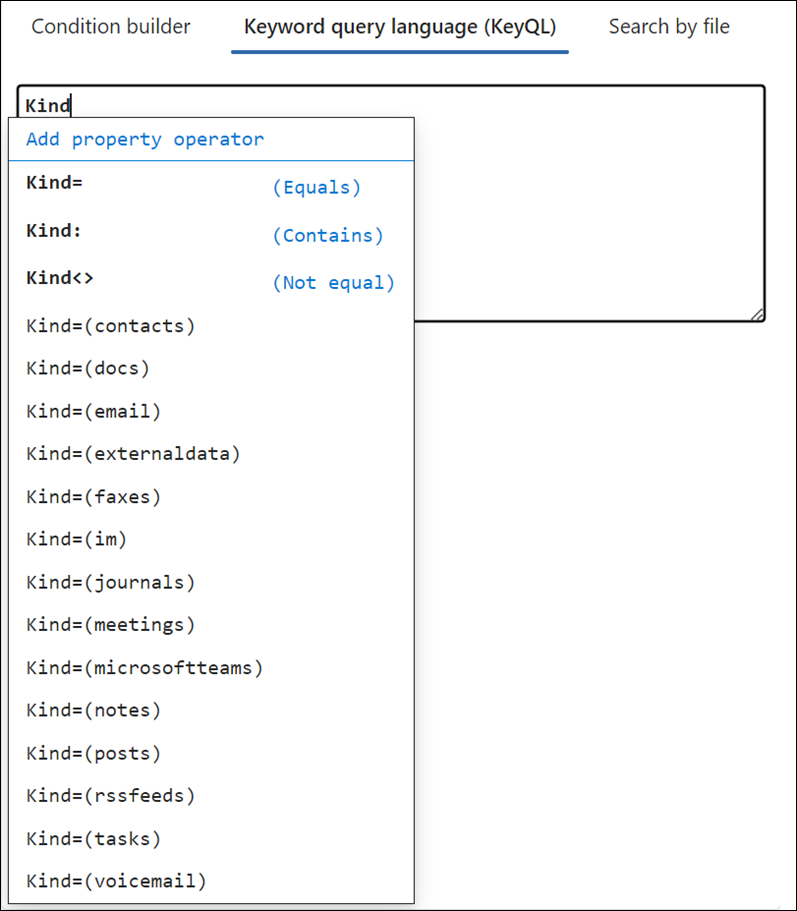 KeyQL editor suggests values for some properties