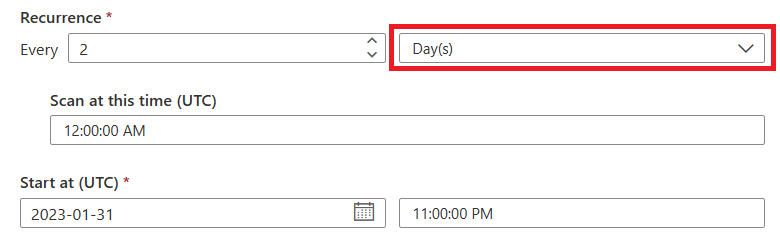 Screenshot of the Edit refresh page recurrence options, showing a daily recurrence set.