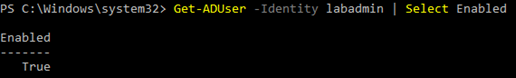 Use the Get-ADUser command to check the user enabled status.
