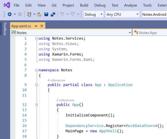 Public application. Visual Studio 2019 + Xamarin forms.