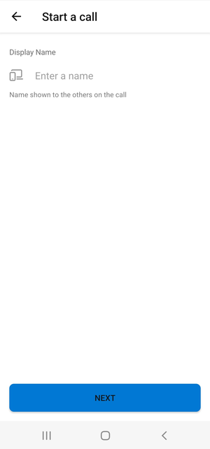 Cuplikan layar yang menampilkan layar pra-panggilan dari aplikasi contoh.