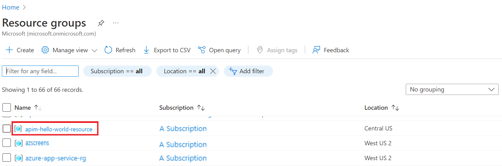Pilih grup sumber daya Anda.