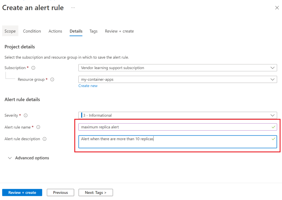 Cuplikan layar halaman konfigurasi detail pemberitahuan.