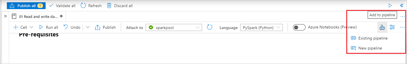 cuplikan layar menampilkan penambahan notebook ke alur kerja
