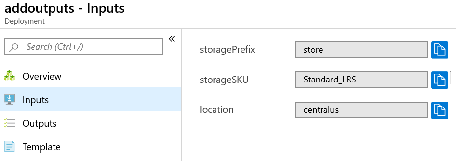Cuplikan layar portal Azure yang memperlihatkan input untuk penyebaran.