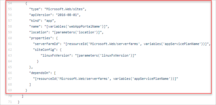 Template Resource Manager untuk situs web mulai cepat