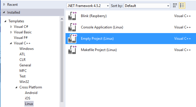 Cuplikan layar templat untuk proyek baru.
