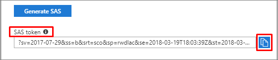 Cuplikan layar memperlihatkan cara menyalin token SAS.