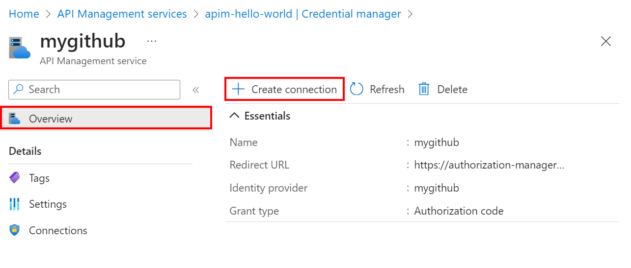 Cuplikan layar membuat koneksi di portal.