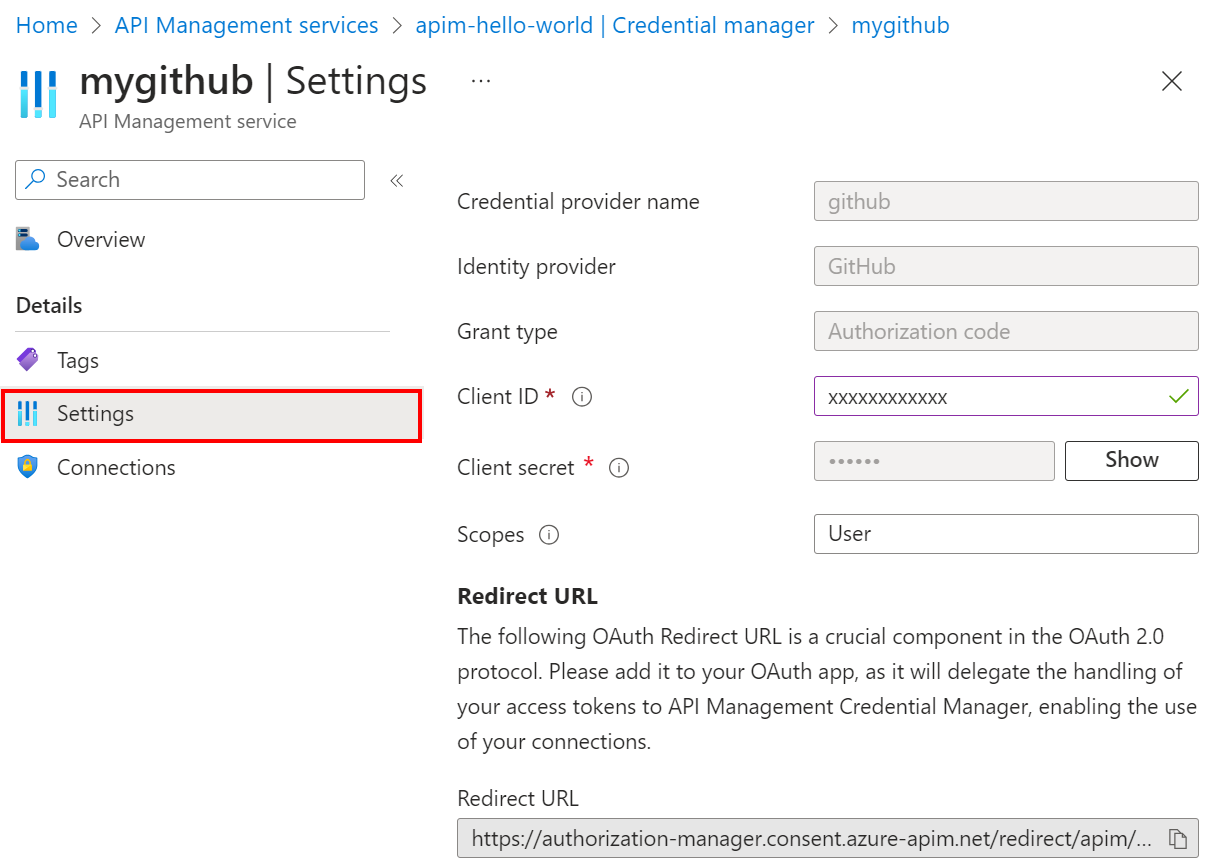 Cuplikan layar memperbarui pengaturan penyedia kredensial di portal.