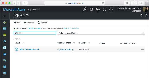 Navigasi portal ke aplikasi Azure
