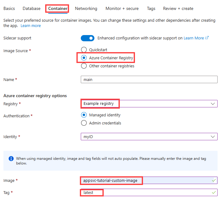 Cuplikan layar memperlihatkan cara mengonfigurasi pengaturan Docker di wizard pembuatan.