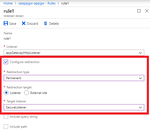 Kotak dialog komponen Application Gateway