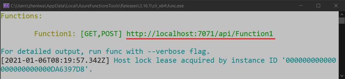 Debugging Fungsi Quickstart di VS