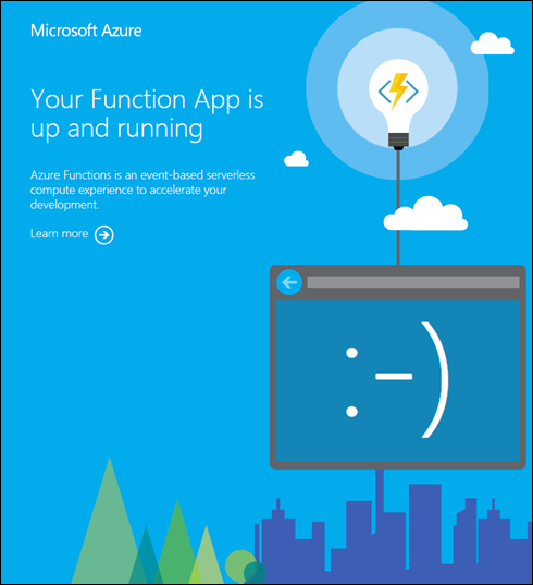 Cuplikan layar memperlihatkan landing page Function App.