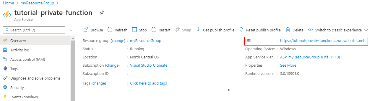Dapatkan URL aplikasi Fungsi