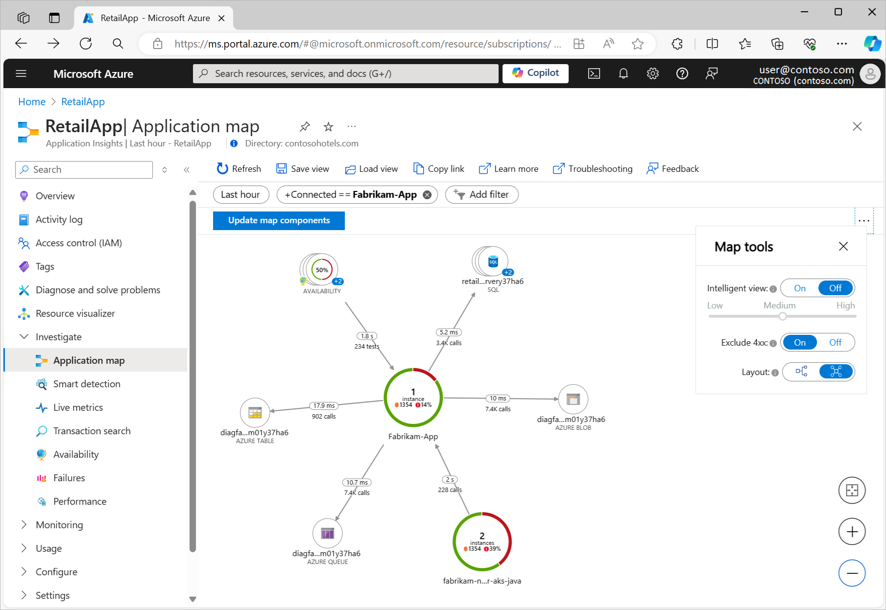Cuplikan layar yang memperlihatkan beban awal peta aplikasi di portal Azure.