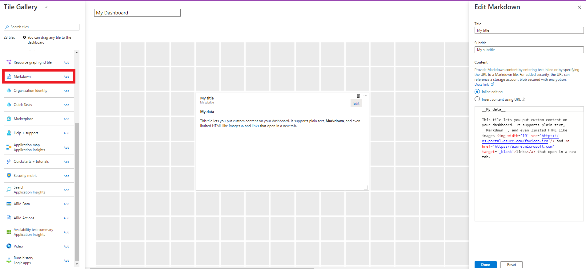 Cuplikan layar yang memperlihatkan petak Edit Markdown.