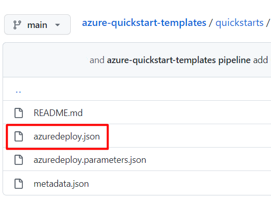 Cuplikan layar yang memperlihatkan tempat file azuredeploy.json berada.