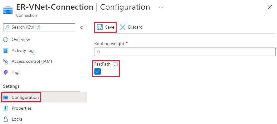 Cuplikan layar kotak centang FastPath pada halaman konfigurasi koneksi.