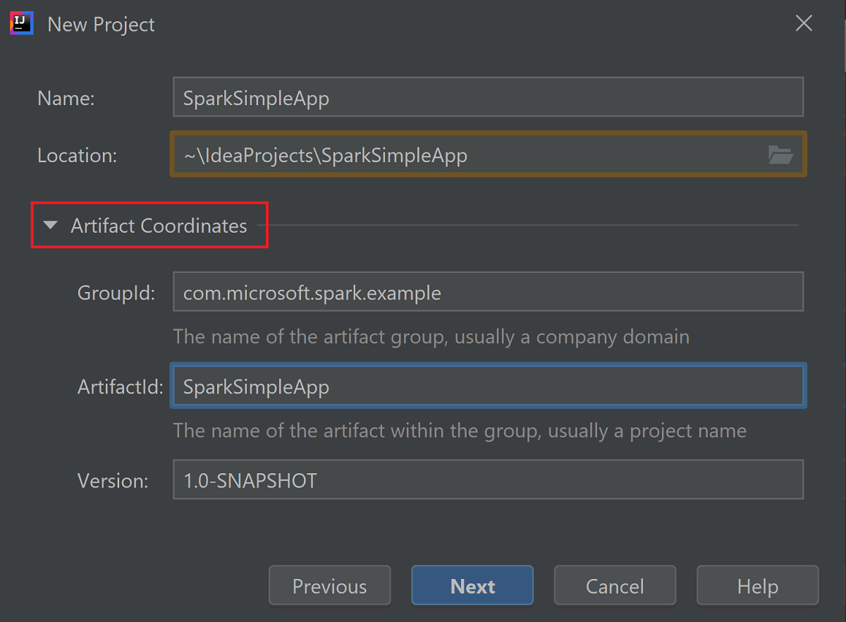 Cuplikan layar memperlihatkan opsi Koordinat Artefak di jendela Proyek Baru.