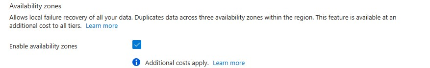 Cuplikan layar memperlihatkan zona ketersediaan diaktifkan.