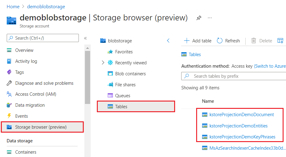 Proyeksi yang disimpan dalam Azure Storage