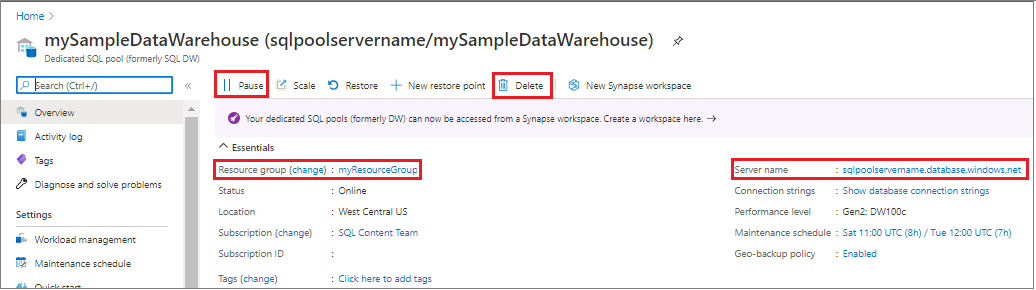 Cuplikan layar portal Azure. Bersihkan sumber daya.