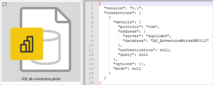 Cuplikan layar yang memperlihatkan file PBIDS terbuka di editor teks.