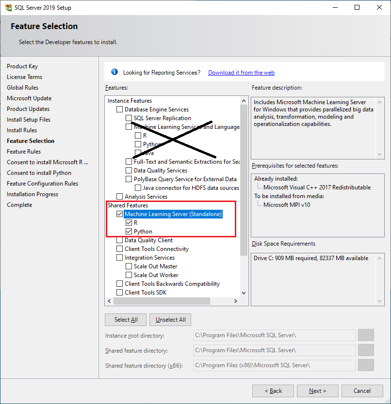 Pilih fitur R atau Python