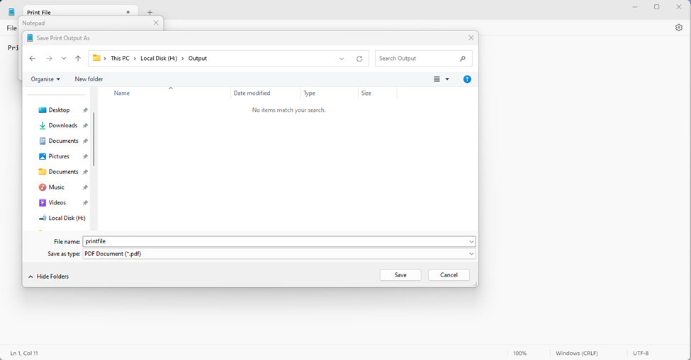 gambar yang memperlihatkan simpan output cetak sebagai dialog.
