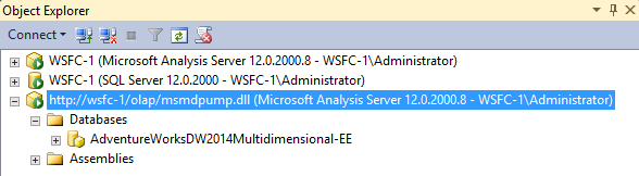 Koneksi HTTP ditampilkan dalam koneksi HTTP SSMS