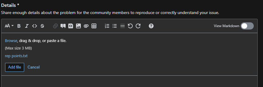 Editor memperlihatkan pratinjau file yang ditambahkan pengguna.